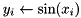 $ y_i \leftarrow \textrm{sin}(x_i) $